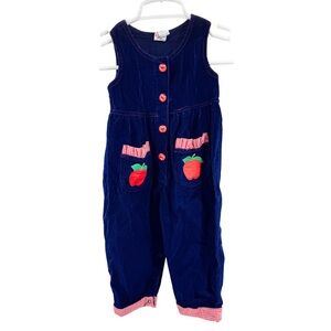 American Vintage Kids Overalls blue corduroy apples gingham ruffles jumper 24mo